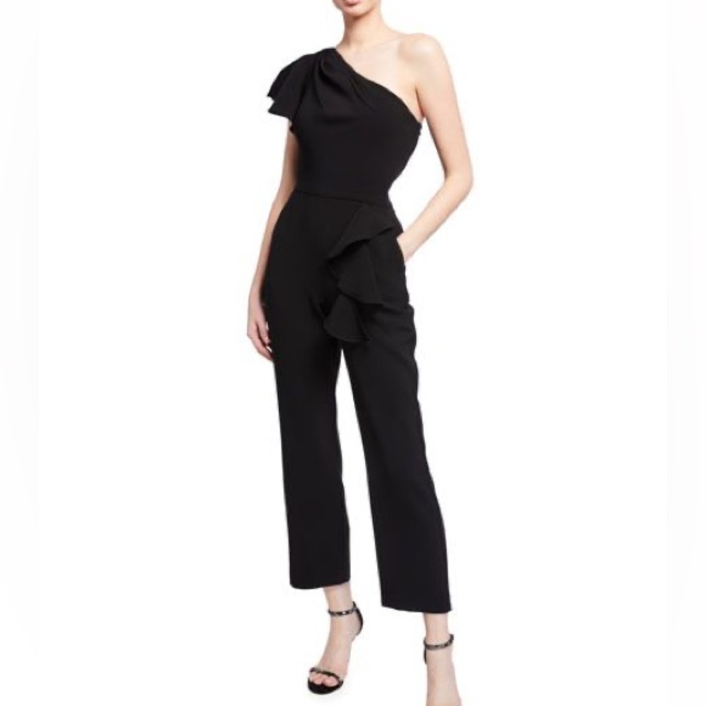 Marchesa Notte
One-Shoulder Ruffle-Trim Stretch Crepe Jumpsuit